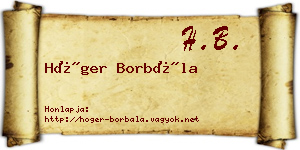 Höger Borbála névjegykártya